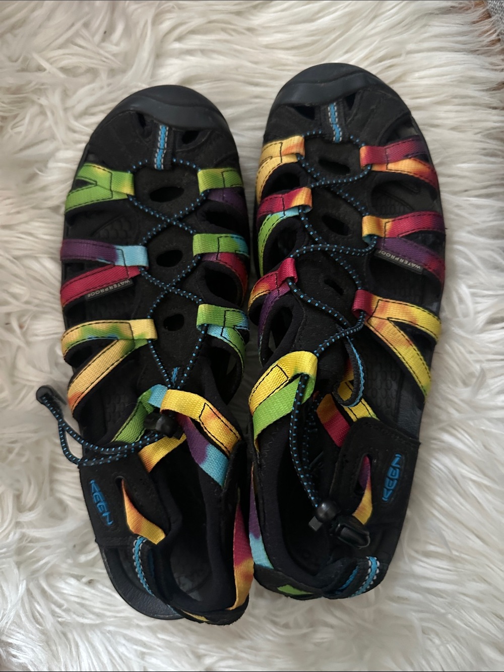 Keen Women's Black Sandal with Multicolor Rainbow Straps